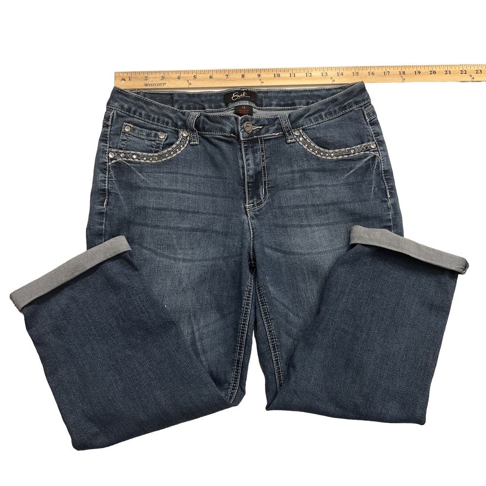 Earl Jeans Womens Size 12 Cuffed Capri‎ Bling Stretch Medium Wash Faded